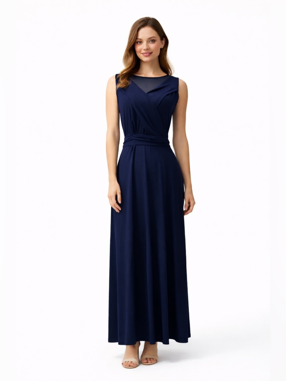 Lauren Ralph Lauren Navy Maxi Formal Gown Sleeveless Dress Size 4 - Picture 2 of 9